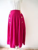 Longue jupe plissée en laine rose fuchsia vintage 70's