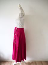 Longue jupe plissée en laine rose fuchsia vintage 70's