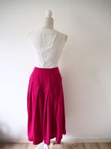 Longue jupe plissée en laine rose fuchsia vintage 70's