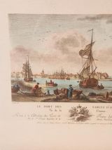 Ancienne gravure "Le port des sables d'olone" par N.Ozanne 