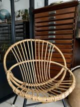 Fauteuil rotin pieds métal vintage