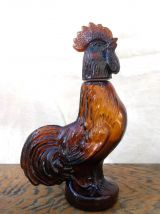 Bouteille zoomorphe en verre ambré (coq)