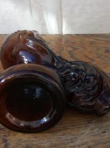 Bouteille zoomorphe en verre ambré (coq)