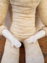 Ancienne poupée de Pierrot en céramique et en tissu 