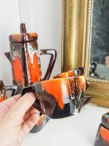 Service à café marron orange VALLAURIS Made in France