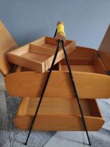travailleuse vintage en bois  compartiments scoubidou jaune
