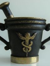 Mortier bronze apothicaire caducée serpent d'Asclépios