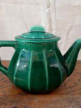 Ancienne théière de bistrot en céramique verte 