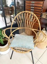 Ancien fauteuil rotin pieds métal vintage