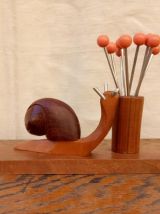 Porte piques à escargot en bois sculpté (vintage)