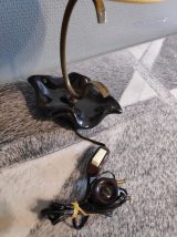 lampe pied en céramique noire et abat-jour en tissu jaune 