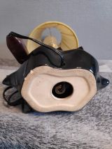 lampe pied en céramique noire et abat-jour en tissu jaune 