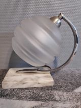 lampe art déco socle en marbre blanc, tulipe en verre dépoli