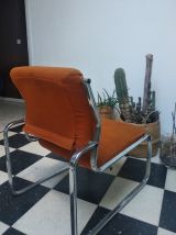 Fauteuil Orange cadre chromé