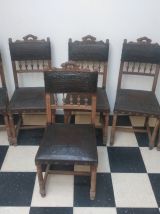 Lot 6 chaises Henri II  cuir et bois
