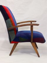 Fauteuil scandinave années 50 / 60 tissu velours impression 