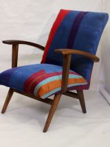 Fauteuil scandinave années 50 / 60 tissu velours impression 