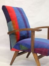 Fauteuil scandinave années 50 / 60 tissu velours impression 