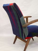 Fauteuil scandinave années 50 / 60 tissu velours impression 