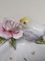 Vide poche Moustiers oiseau fleur barbotine 