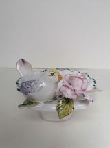Vide poche Moustiers oiseau fleur barbotine 