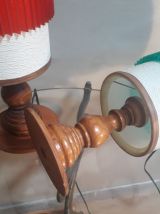 duo de lampes scandinave en bois tournè  , 1955 a70s  etat r
