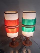 duo de lampes scandinave en bois tournè  , 1955 a70s  etat r