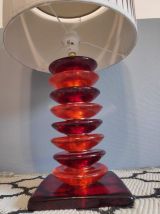 lampe à poser vintage pied galets en verre orange et rouge