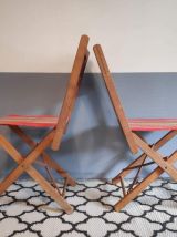 chaises pliantes vintage en bois et tissu basque 