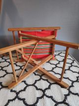 chaises pliantes vintage en bois et tissu basque 