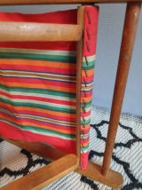 chaises pliantes vintage en bois et tissu basque 