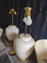 lampes 2 feux pied céramique craquelée blanche