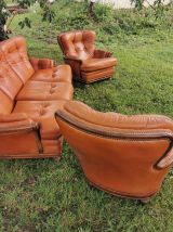 Salon complet en cuir vintage
