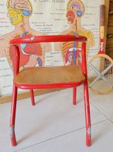 Chaise écolier enfant vintage Hitier Jacques rouge