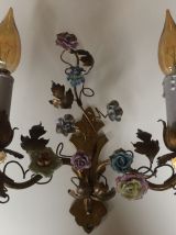 Deux Applique En Bronze à décor de fleurs En Porcelaine alle