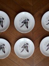 6 assiettes GIEN décor oiseau