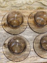 Lot de 4 tasses et soucoupes vintage Arcoroc