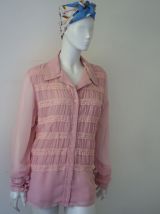 Chemisier oversize en voile et dentelle rose vintage 70's