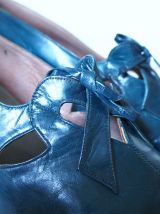 Chaussures derbies à talon en cuir bleu canard vintage 30's