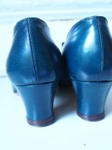 Chaussures derbies à talon en cuir bleu canard vintage 30's