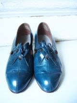 Chaussures derbies à talon en cuir bleu canard vintage 30's