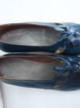 Chaussures derbies à talon en cuir bleu canard vintage 30's
