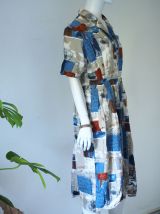 Robe chemise midi boutonnée motif patchwork vintage 80's