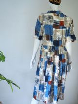 Robe chemise midi boutonnée motif patchwork vintage 80's