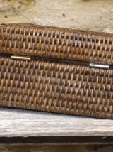 Boîte vintage rotin à compartiments 