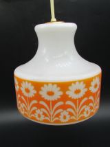 lustre verre opaline frise orange déco fleurs vintage opalin