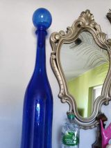 Carafe bouteille géante Biot en verre bleu de Perse