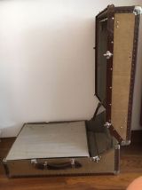 Malle voyage 48 H cuir, lin, bois 1900