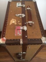 Malle voyage 48 H cuir, lin, bois 1900