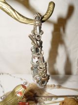 Bracelet ethnique métal argenté et pierre naturelle